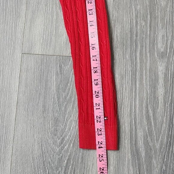 TOMMY HILFIGER WOMEN’S RED CABLE KNIT SWEATER SIZE LARGE V NECK LONG SLEEVE - Picture 5 of 7